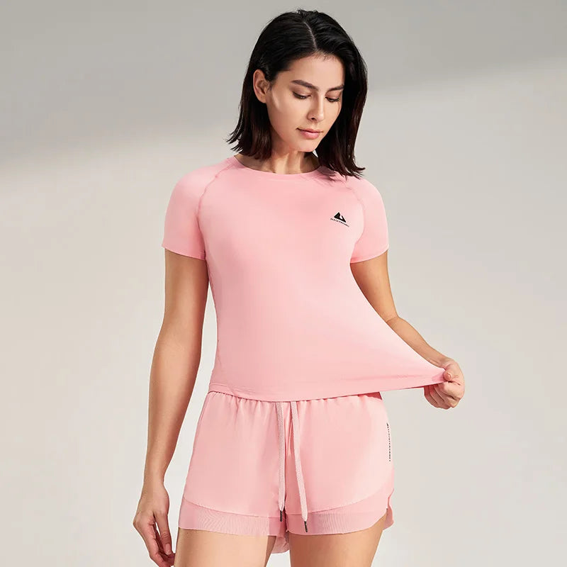 Terno de Yoga Respirável Anti-Brilho Feminino, Shorts Manga Curta, Roupa de Fitness, Roupa Esportiva, Treino, Treinamento