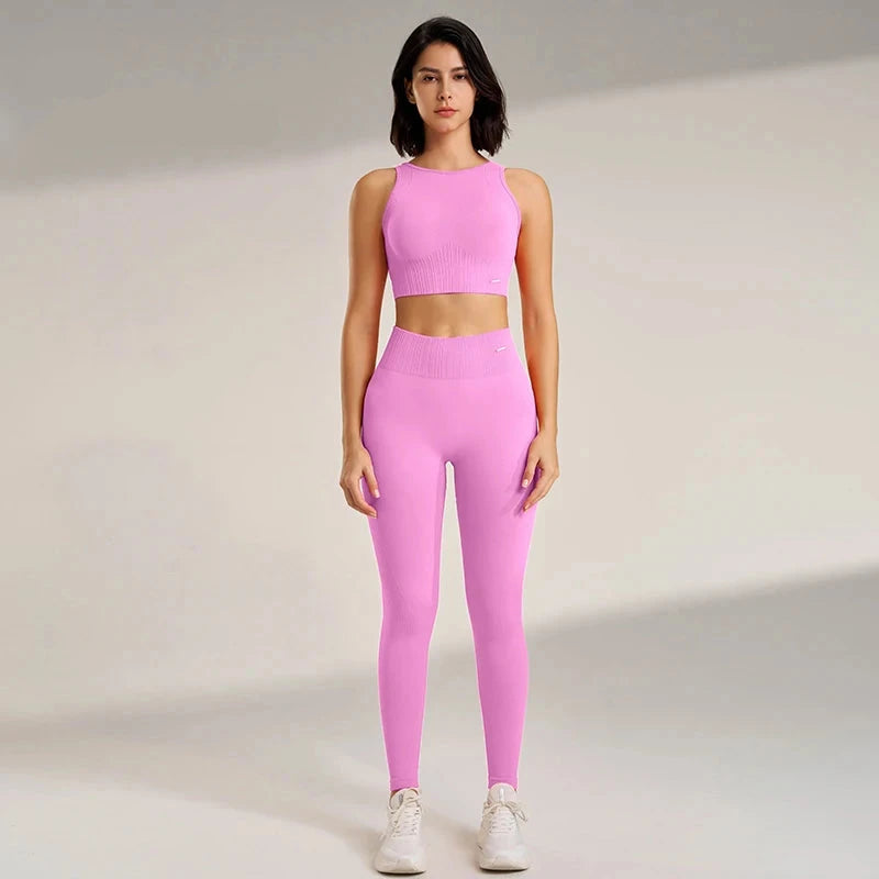 Conjunto de roupas de yoga feminino cintura alta leggings e topo duas peças sem costura roupas de exercício de fitness roupa interior de treino de fitness