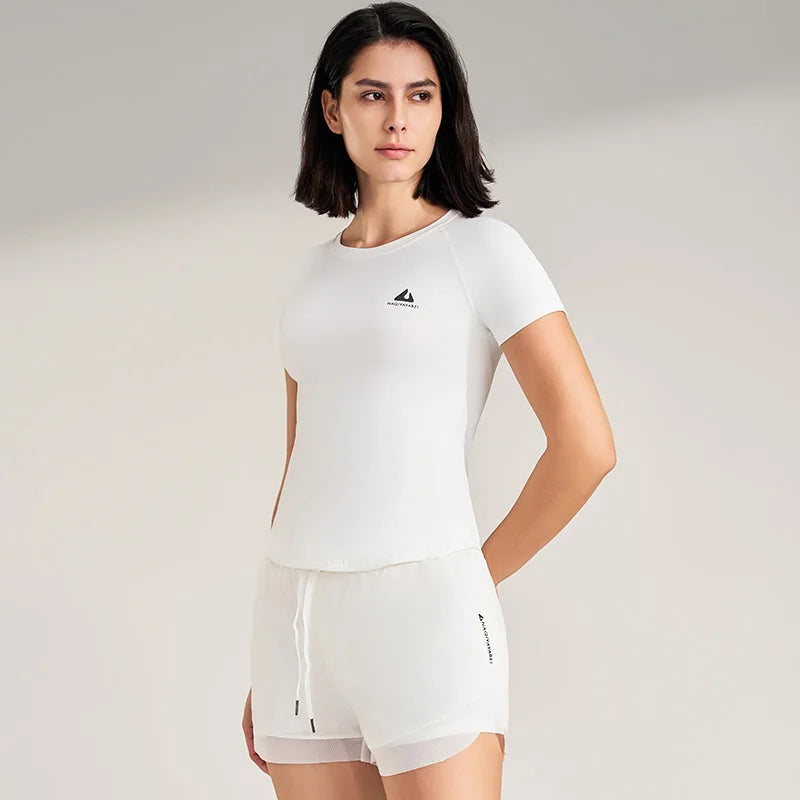 Terno de Yoga Respirável Anti-Brilho Feminino, Shorts Manga Curta, Roupa de Fitness, Roupa Esportiva, Treino, Treinamento